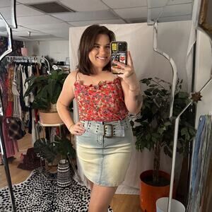 Vintage Y2K Zana Di Faded Denim Mini Skirt with Belt Y2K Blue